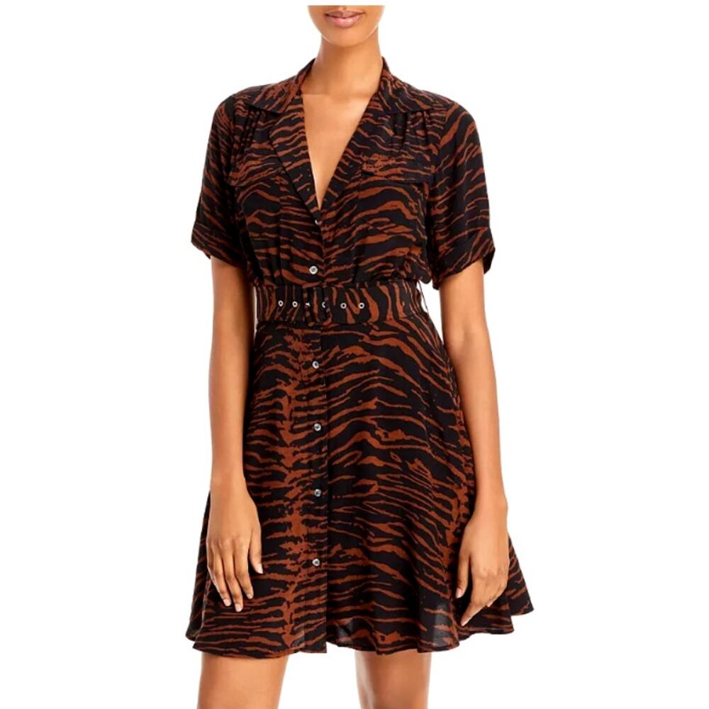 Staud $345 Mini Millie Dress Mahogany Zebra Black Animal Print Sz 4 Viscose